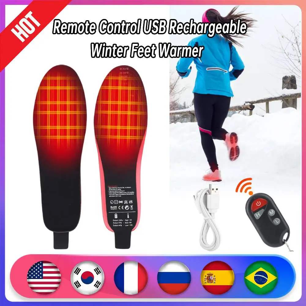 USB Electric Heated Insoles Remote Control Feet Warmer Rechargeable Winter Heating Insoles for camping Hiking Outdoor Sport