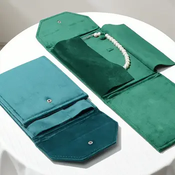 Sacchetto Portagioie in Velluto Pieghevole con Chiusura a Bottone a Pressione, Organizer per Collane, Borsa Portagioie con Fodera Morbida