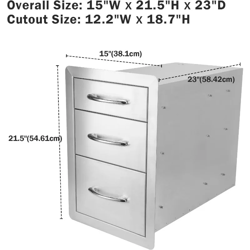 Stanbroil Outdoor Kitchen Drawers Stainless Steel-15W x 21.5H x 23D Inch, Triple Access Drawer Flush Mount for Outdoor Kitchen