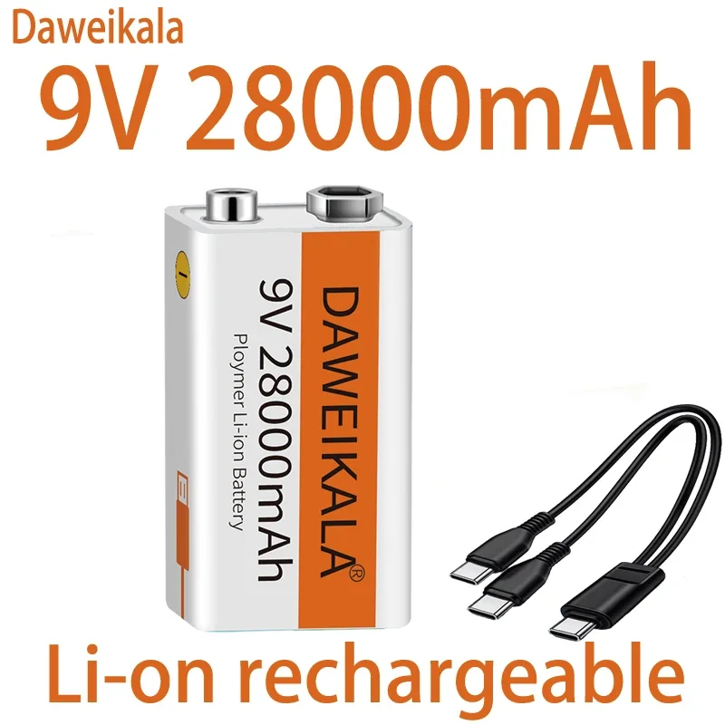 Rechargeable lithium batteries 9V 28000mAh Li-ion micro USB for multimeter microphone toy remote control KTV use