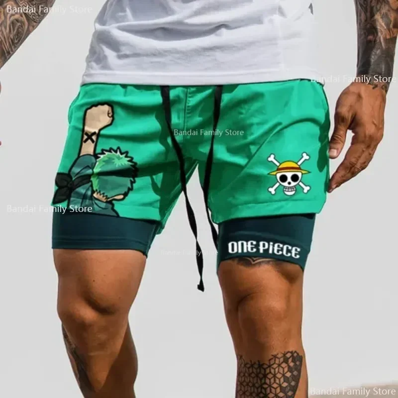 Roronoa Zoro Anime Short de sport respirant pour homme, short de course, short de jogging fitness, short d'entraînement, short de plage, 2 en 1, 1 PC