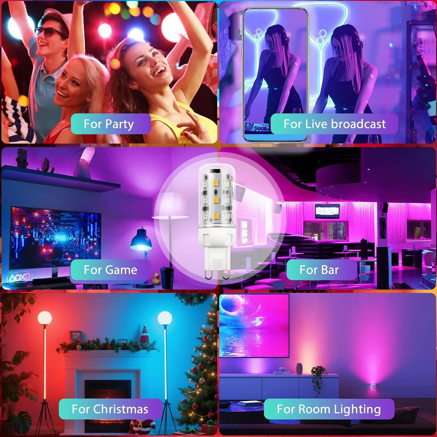 thumbnail image 2 of G9 RGB Color Changing LED Bulbs - Remote Controlled Dimmable Mood Lights 2 of 12