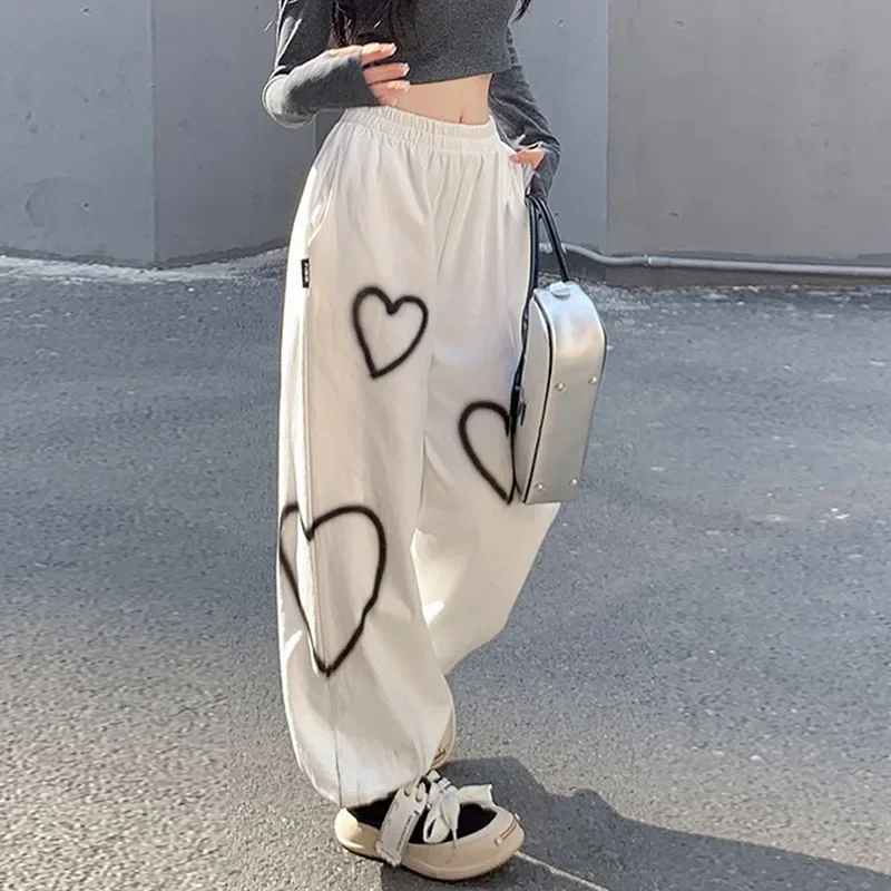 

Heart Printing Sweatpants Women Loose Straight Joggers High Waist Wide Leg Pants Oversize Streetwear Korean Y2k Hip Hop Trousers