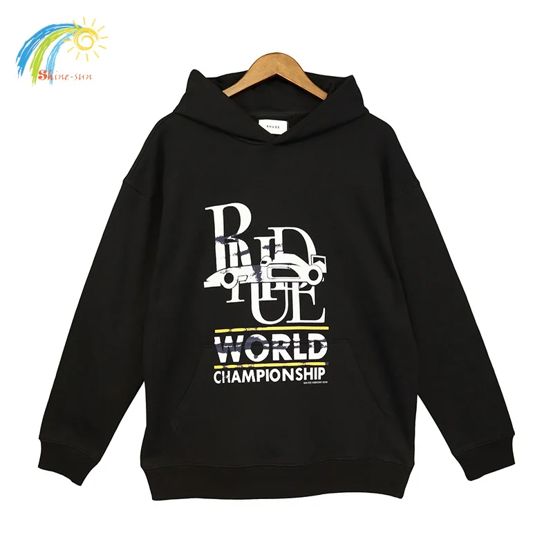 

Racing Car Printing Fuzzy Letters LOGO RHUDE Hoodie Hooded Men Women 1:1 High Quality Cotton Oversized Rhude Pullovers