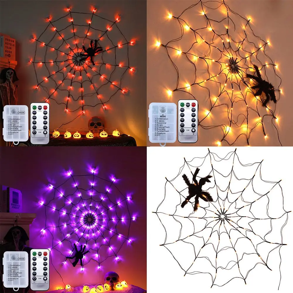 

100cm Diameter Halloween Spider Web Fairy String Lights Battery Box 8Modes Spider Web Wall Net Lights For Scary Halloween Decora