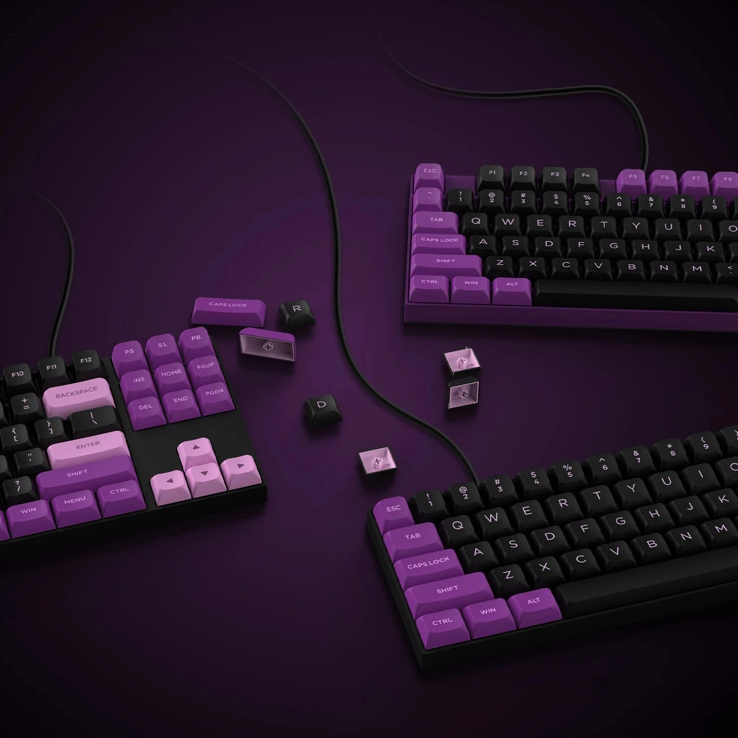 Tampa da Chave do Tiro Dobro Pbt para Jogos Mecânicos Preto no Roxo Keycaps do Perfil Isa para a Mulher Anne Pro Interruptores mx 189 Chaves - Imagem 3