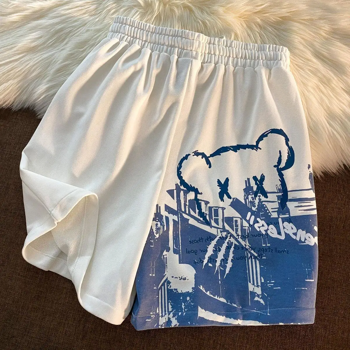 athletic shorts Shorts Bear Print Cotton Joggers For Women Summer Shorts High Waist Wide Leg Sweatpants Harajuku Sport Running Loose Shorts white shorts Shorts