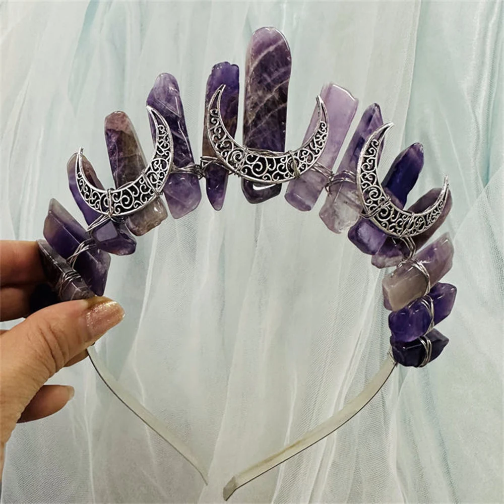 Raw Crystal Quartz Crown Wedding Witches Headpiece Tiara Natural Stones Bridal Headband