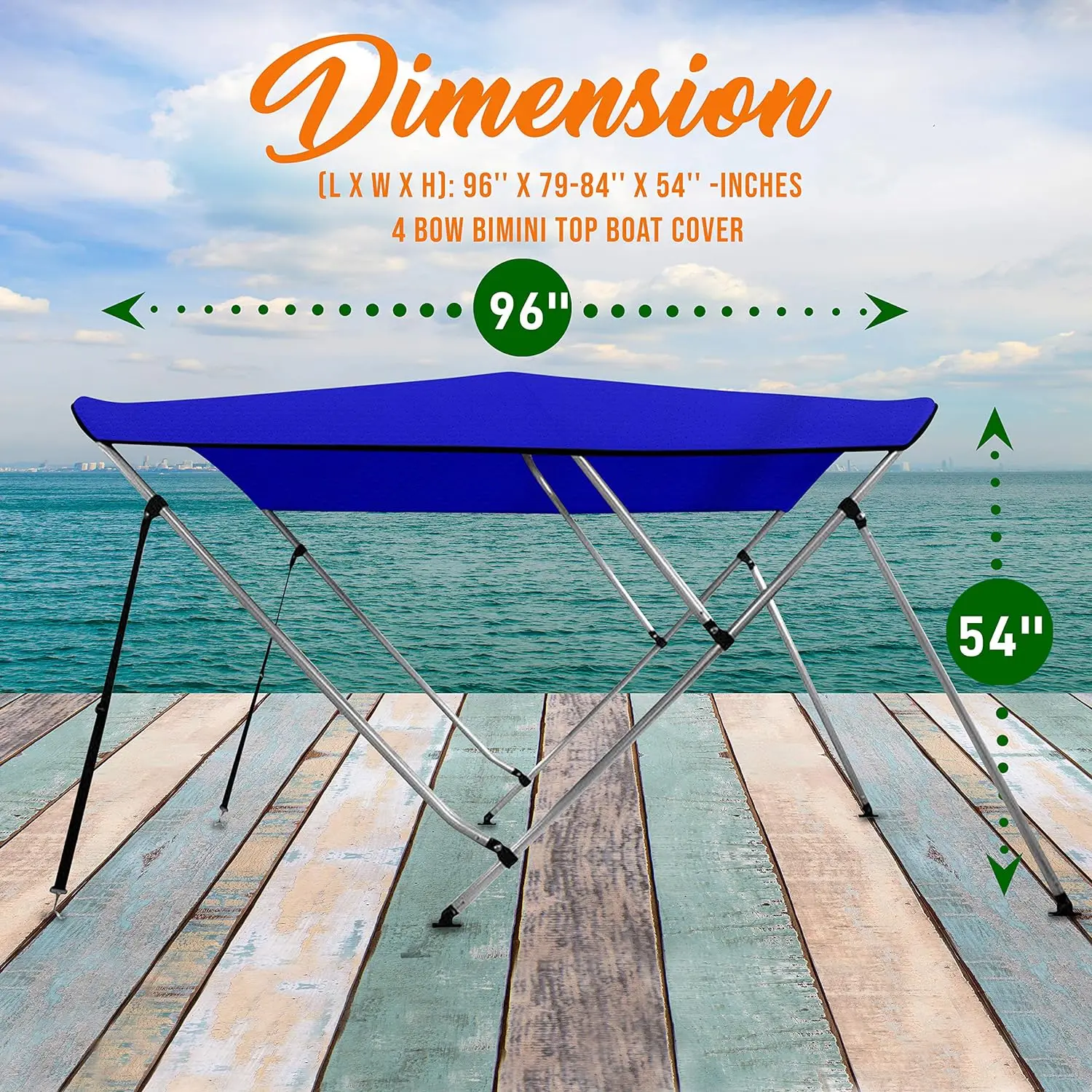 3 Bow Bimini Top Canvas Sun Shade Boat Canopy -1" Double Wall Aluminum Frame Tube,
