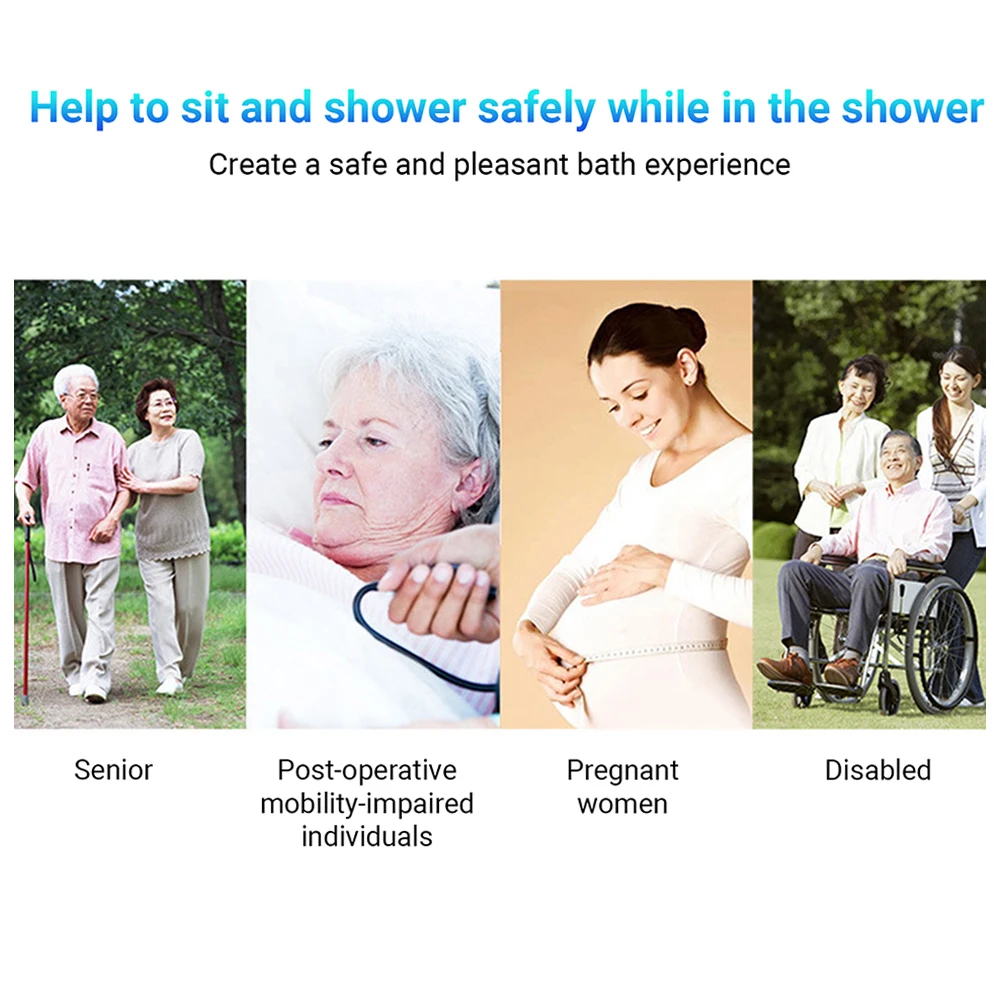 Folding Shower Bench Wall Mounted Flip-up Bath Seat Screw-in Bathroom Chair Stool with Non-slip Feet for Elderly Seniors Disable 4