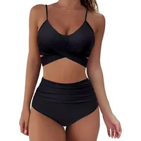 Women's High Waisted Bikini Sets Sporty Two Piece Swimsuits Color Block Cheeky High Cut Bathing Suits