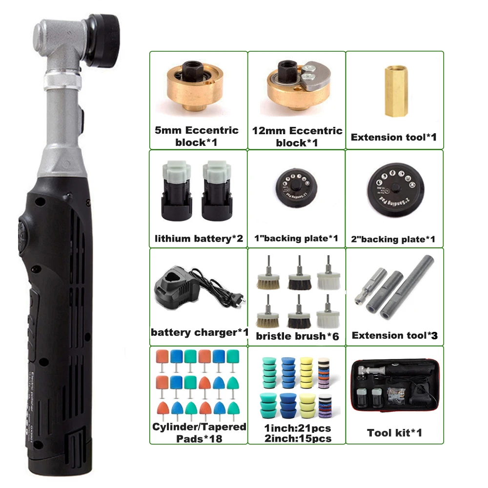 Cordless Mini Car Polisher 12V Battery-powered Polishing Machine Car Body Detailling Polishing RO/DA Tools 5000rpm & 2 Battery