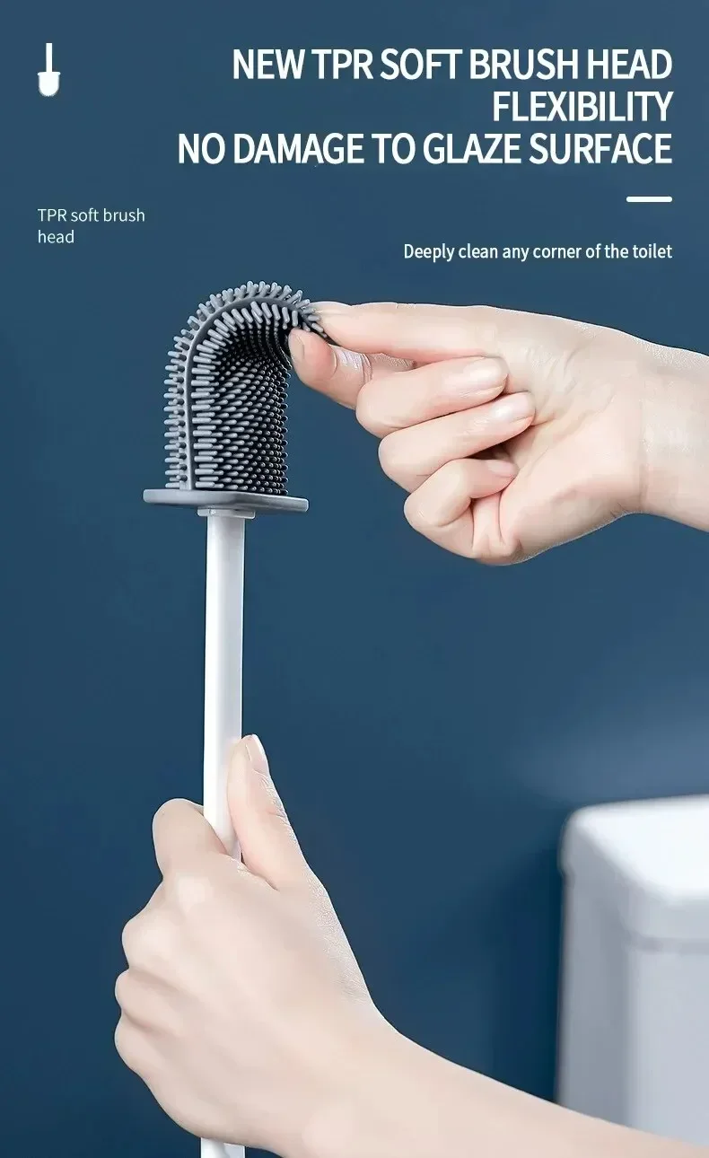 Description Picture 6 of itemWall Hanging Toilet Cleaning WC Brush Holder Long Handled Silicone Water Proof Quick Drying Soft Bristles Bathroom Accessories