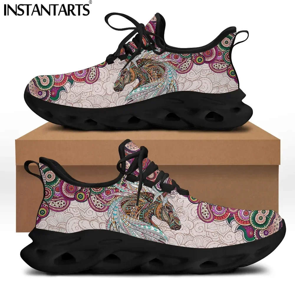 Mandala Horse Tribal Women Mesh Swing Shoes Breathable Lace Up Platform Sneakers For Female Comfortable Footwear New
