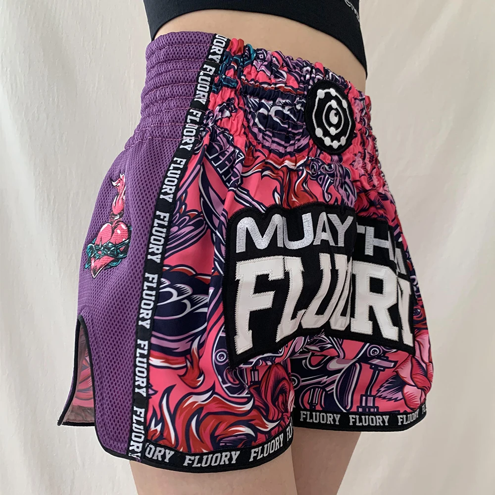 FLUORY MTSF90 MMA Fighting Muay Thai Shorts Boxeo Boxer Training Sports Kick Boxing Fitness Athletic Pants For Kid mma shorts