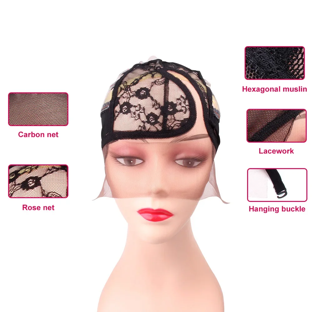 Plastic Lace Net Wig Caps Black and Beige Color for Making Wigs Stretch Lace Weaving Cap with Adjustable Straps 1Pcs,wig caps