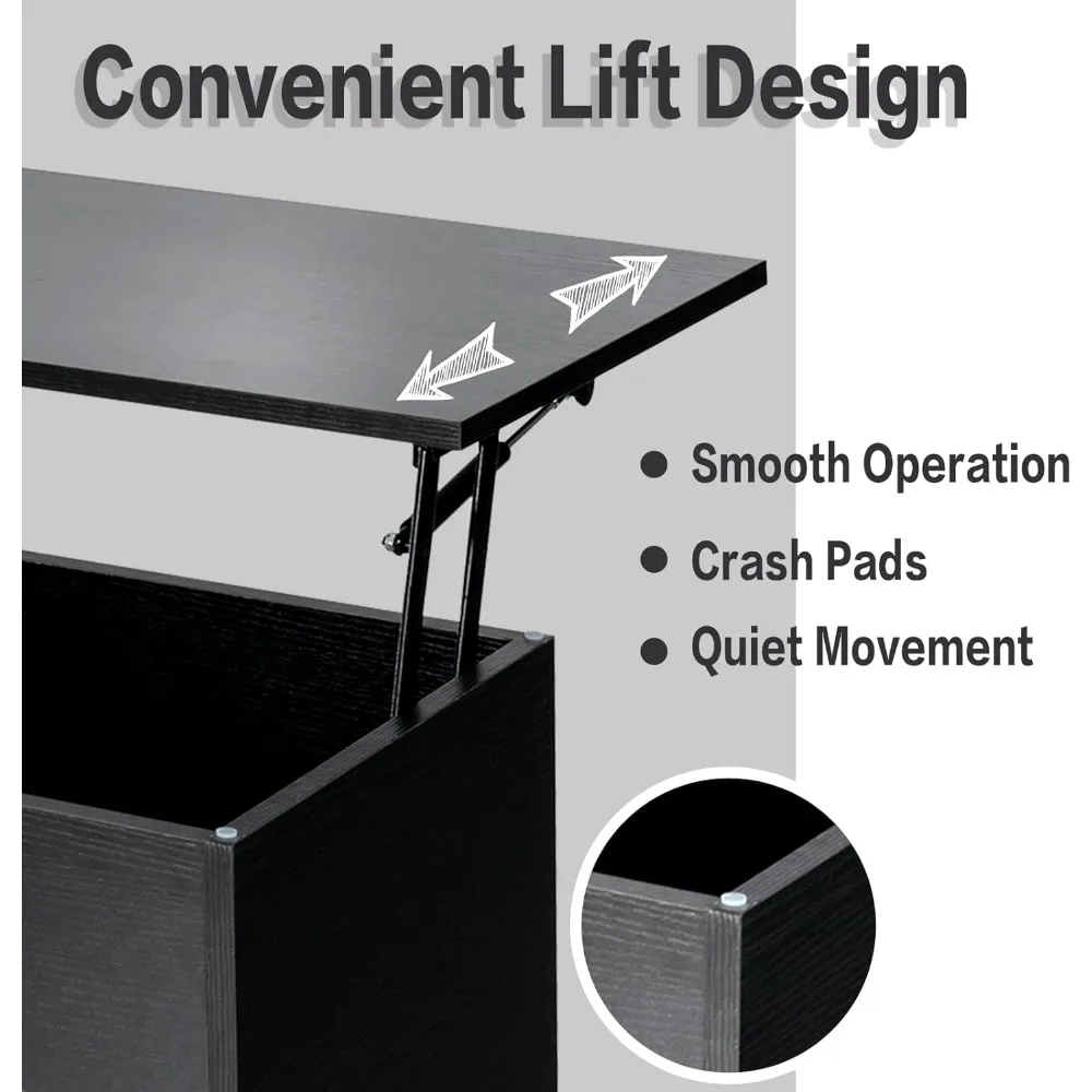 Lift Top Coffee Table, Wooden Lift Tabletop Dining Table with Hidden Storage & 2 Open Shelves, Metal Hydraulic Lifting Device 6