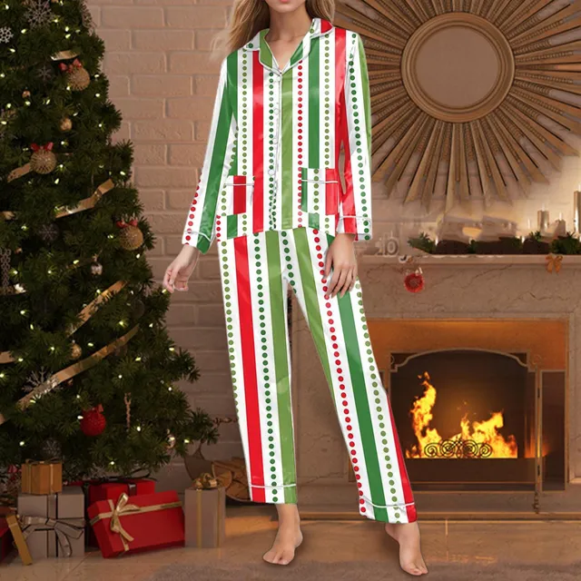 Women's 2 Piece Red Snowflake Christmas Pajama Set Christmas Long Sleeve Button Up Shirt + Pants Set Pajamas Lounge Wear 2024 3
