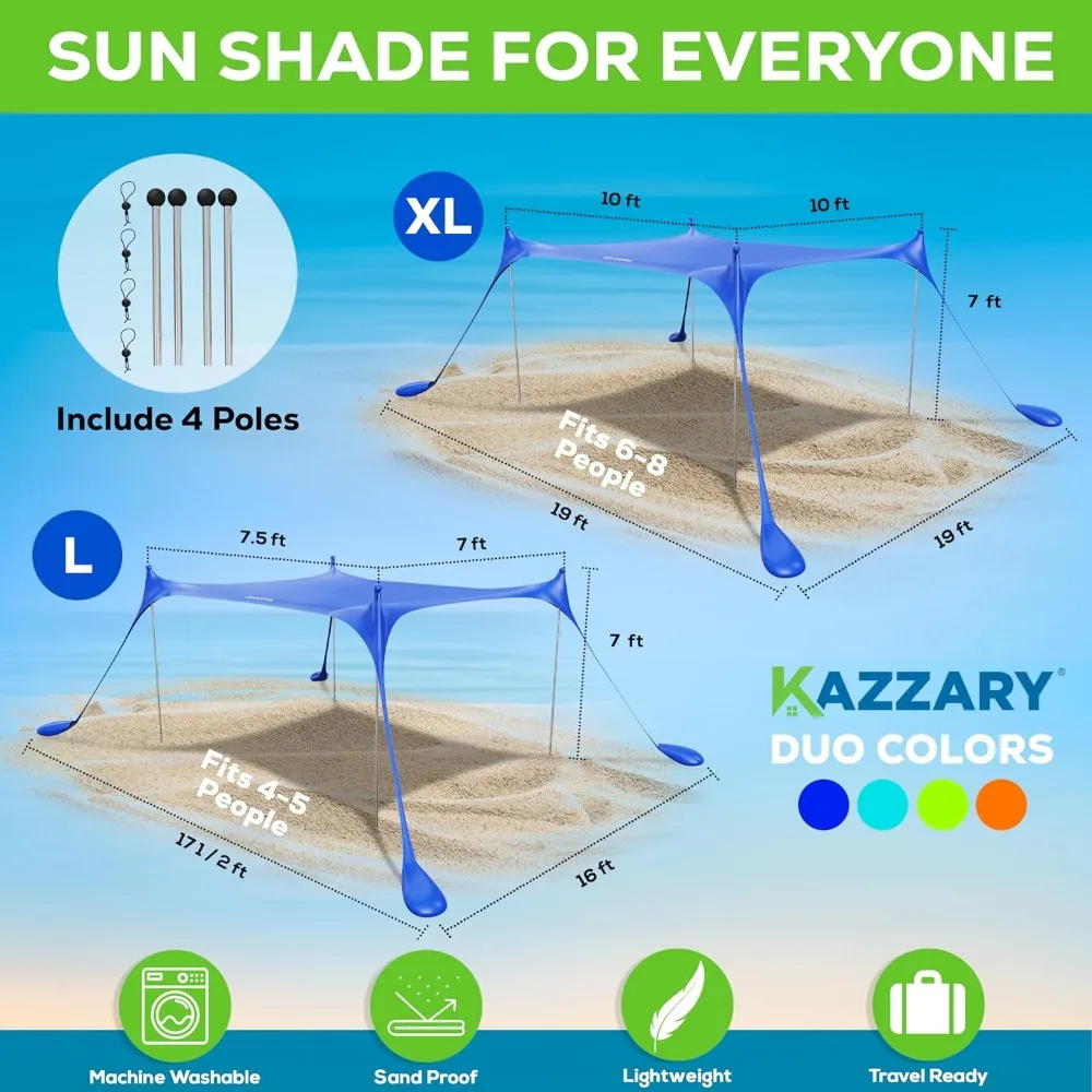Camping Tent Canopy Sun Shade Sail Beach Tent Sun Shelter UPF50+ Lightweight Outdoor Beach Shade Canopy Easy Setup Canopy Tent Sun Shade