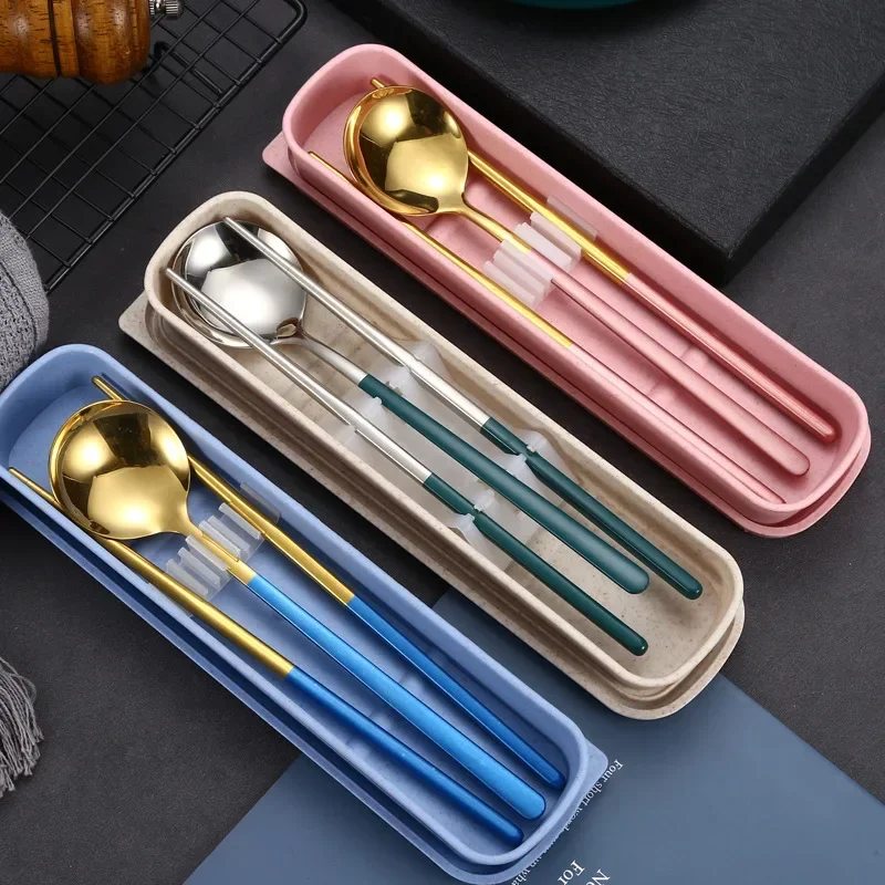 Tableware Storage Box Wheat Straw Storage Box Kitchen Dustproof Spoon Fork Chopsticks Boxes Children Kid Students Travel Portable Tableware Pencil Box