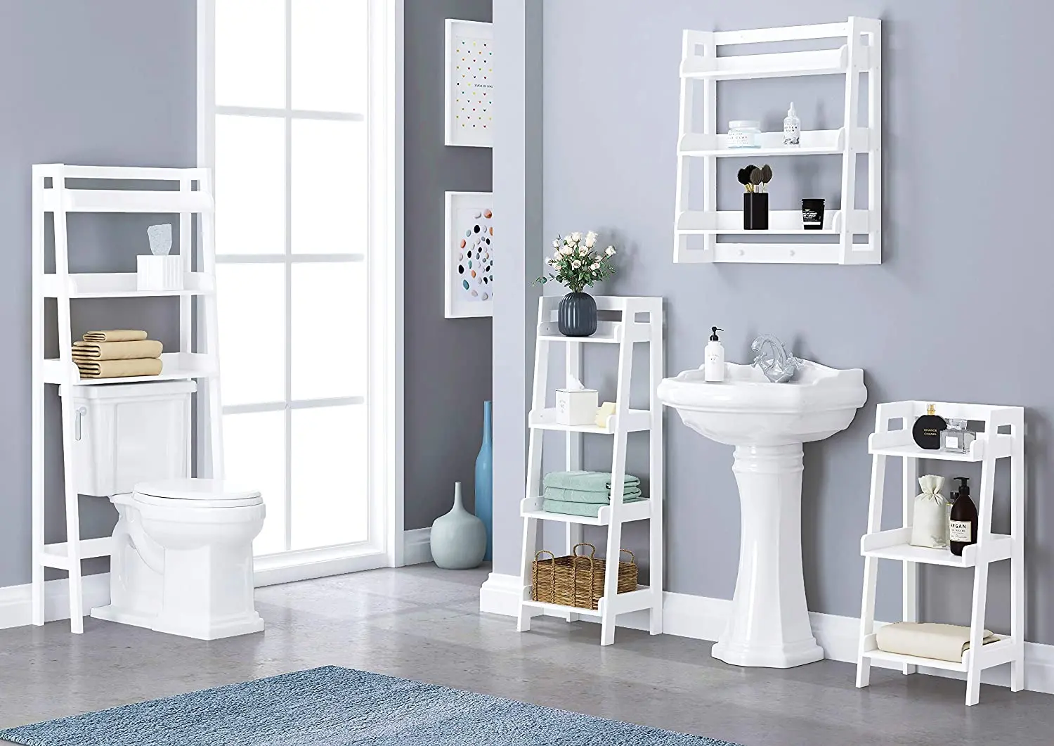 UTEX 3-Shelf Bathroom Organizer Over The Toilet, Bathroom Space saver,  Bathroom Shelf, White Finish