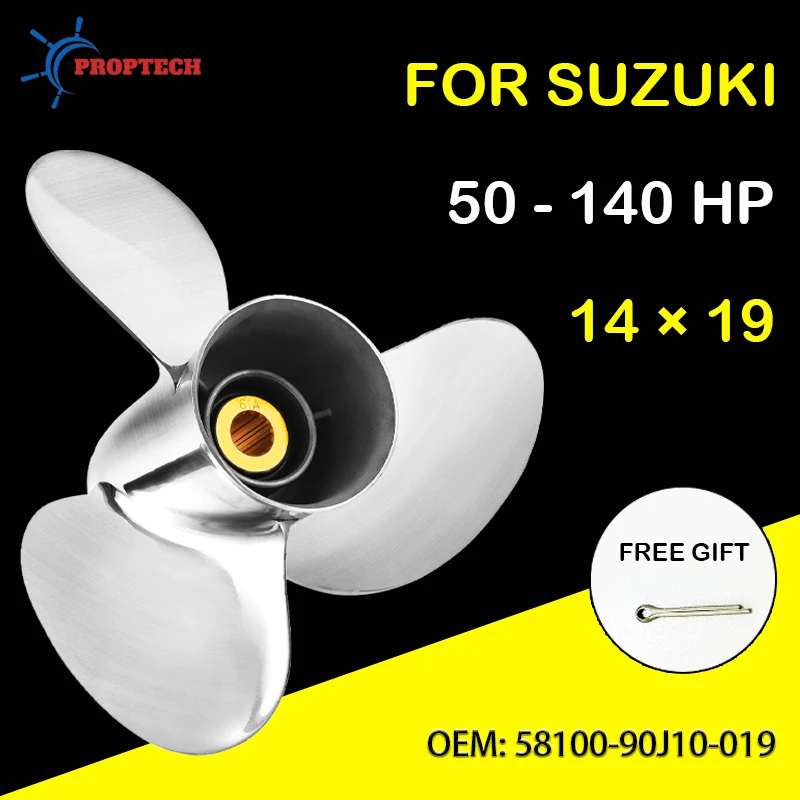 For Suzuki 50-140HP Stainless Steel Propeller 14X19 Marine Engine Part 3 Blade 15 Tooth Outboard Propeller 14*19