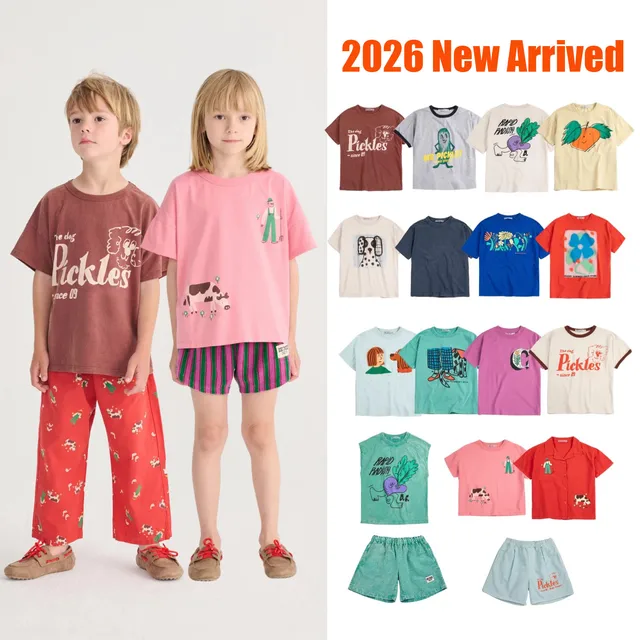 T-shirt d'été 2026 pour enfants, imprimé dessin animé, hauts pour filles et garçons, tee-shirt en coton à manches courtes, vêtements basiques pour bébés 1