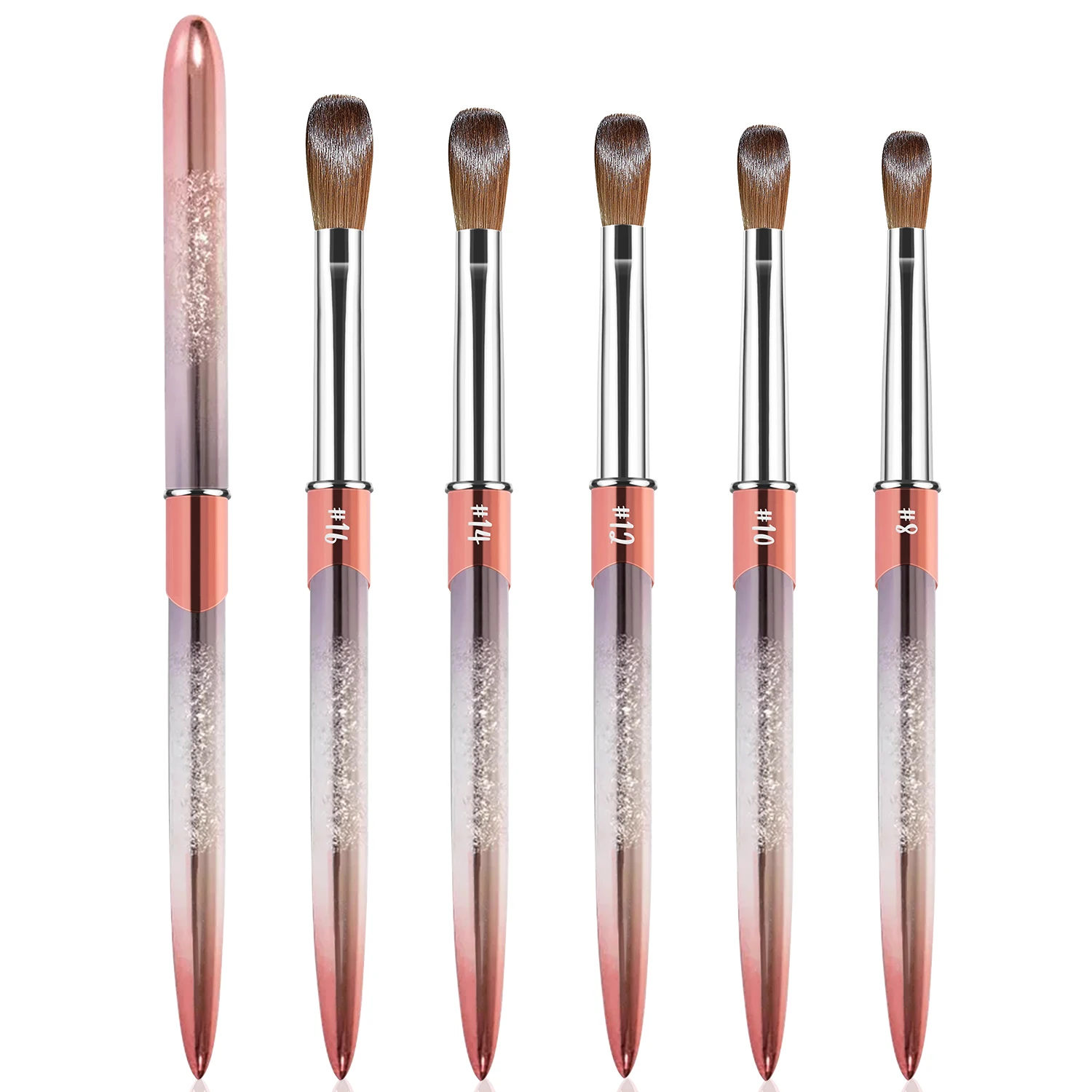 Kolinsky Hair Acrylic Nail Brush, Clear Crystal Handle  Oval Shaped Acrylic Nail Brushes, Acrylic Powder Brush Set 4