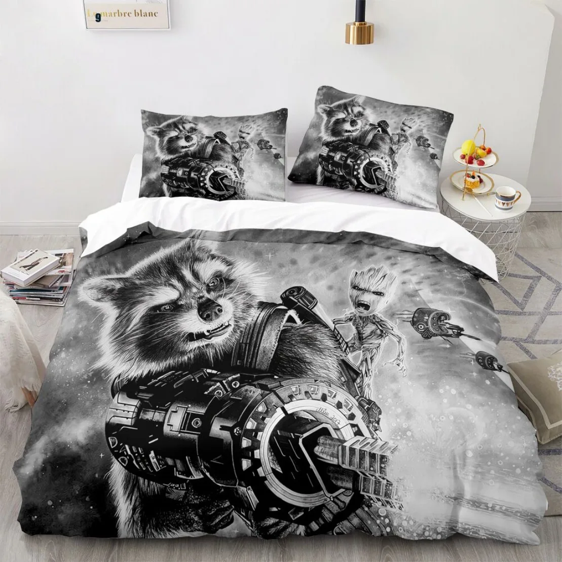 Iconic Brand Iconic Brand Groots Quilt Cover Cartoon Groot Bedding Set 3D Print Rocket Raccoon Duvet Cover Children Gift
