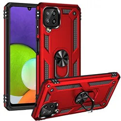 Durable Armor Shockproof Phone Case with Magnetic Ring Holder for Samsung Galaxy A22 5G (Red)