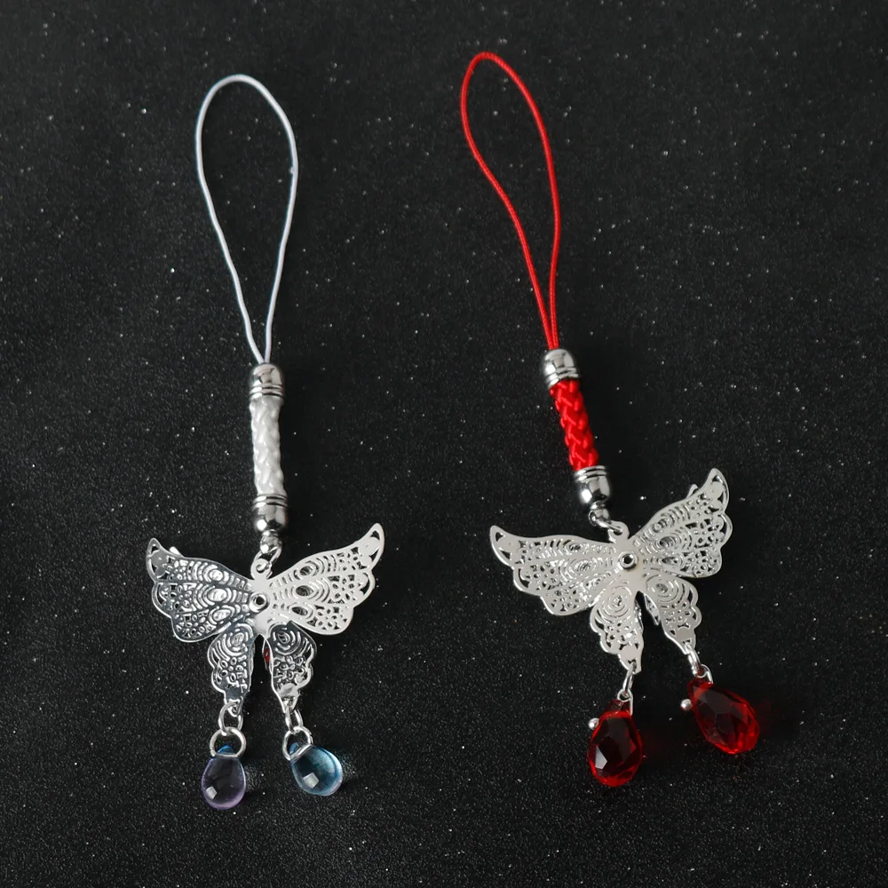 Phone Hanging Strap Silver Butterfly Droplet Phone Hanging Strap