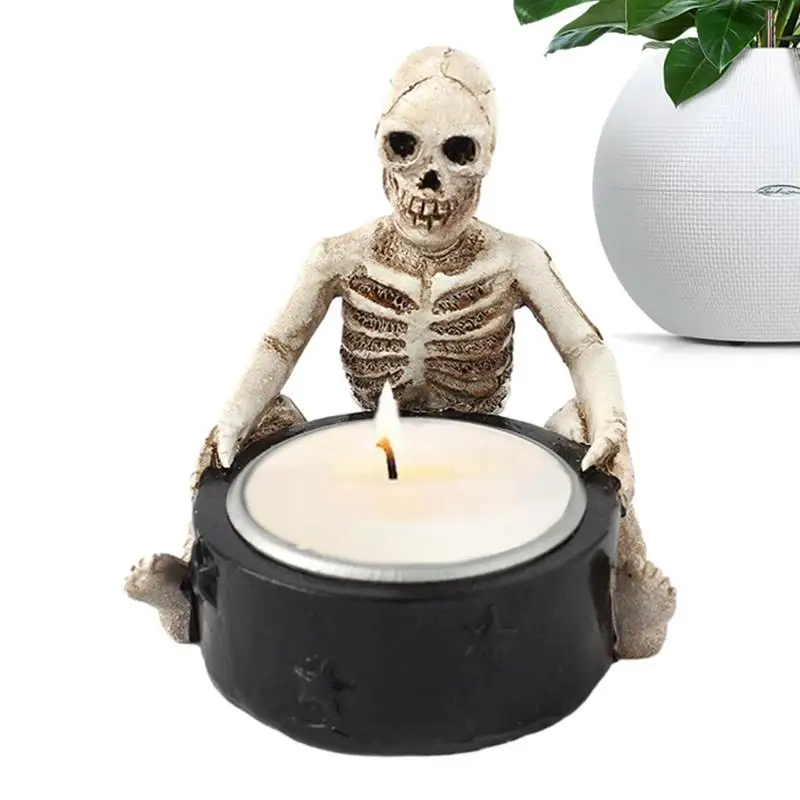 

Durable Resin Skull Candlestick Spooky Halloween Decoration Candle Stand Home Candle Holders Tabletop Ornaments Table Candelabra