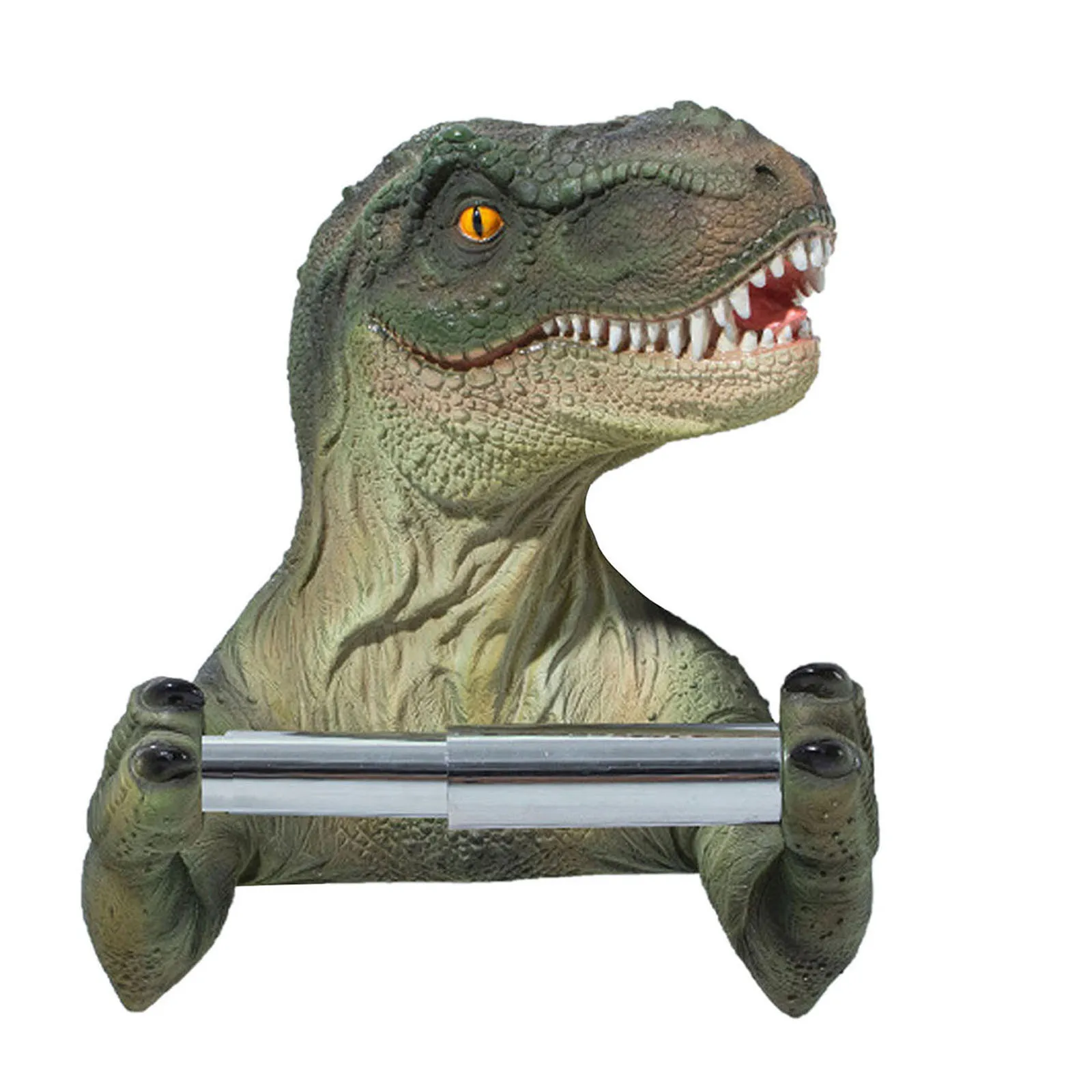 Wall Mounted Towel Holder Spring Dinosaur Toilet Paper Holder Dino Holding Roll of Toilet Tissue for Travel Trailers Restaurant
