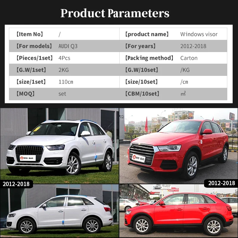 Windshield for Audi Q3 2012- Accessories Window Weather Guard Door Visor Vent Shades Door Visor Vent Shades Ventvisor