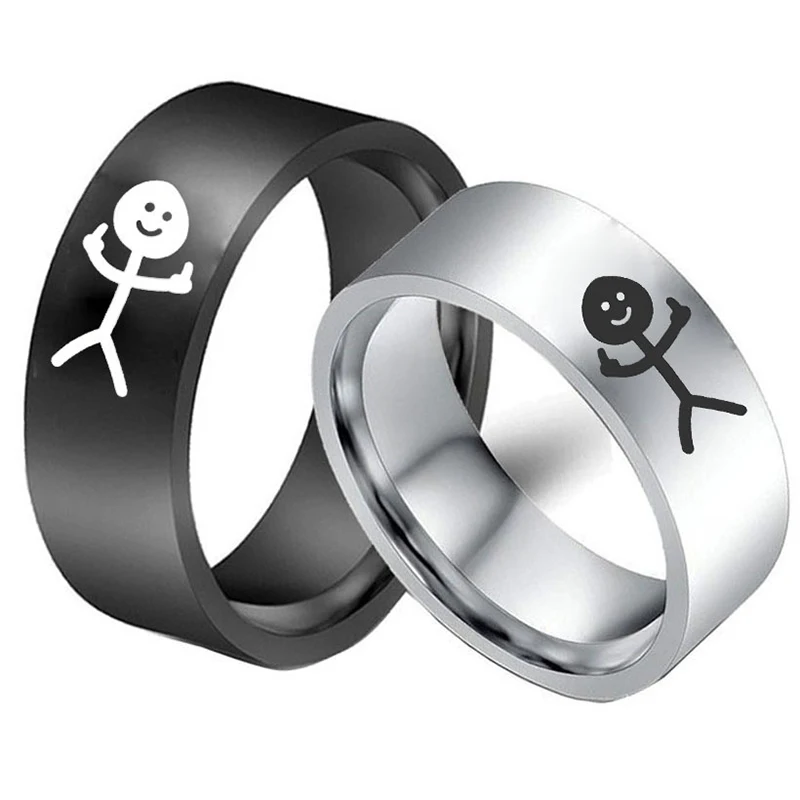 

Hip Hop Stainless Steel Stickman Rings For Men Trend Funny Middle Finger Fuxk You Doodle Ring Couple Party New Gifts Jewelry