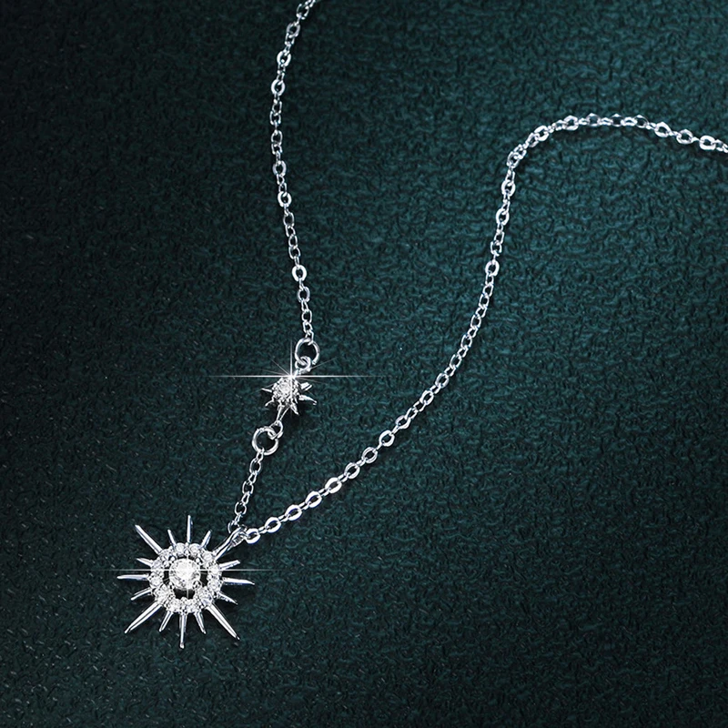 EWYA Real Moissanite Diamond Hexagram Pendant Necklace For Women Men 925 Sterling Silver Sun Flower Party Fine Jewelry Gift