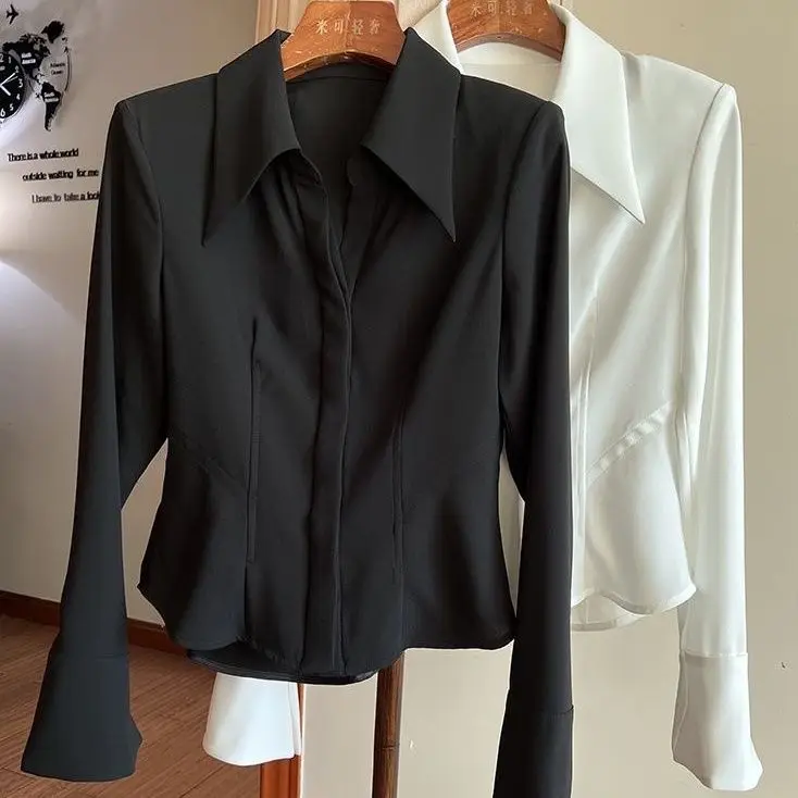 

Sexy waistband slimming shirt for women's 2024 spring/summer new long sleeved OL top blusas mujer de moda