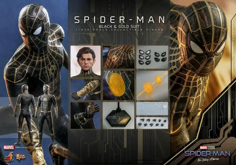

Original Hot Toys Marvel Avengers Spider-Man No Way Home Black Gold Spiderman 1/6 Anime Action Figures Collection Model Toys
