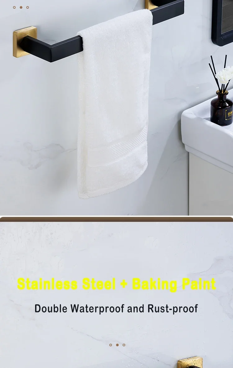 Description Picture 4 of itemBlack Gold Bathroom Shelf kit Stainless Steel Toilet Paper Holder Towel Rack Hook Bathroom Hardwares Organizer Accessories Set