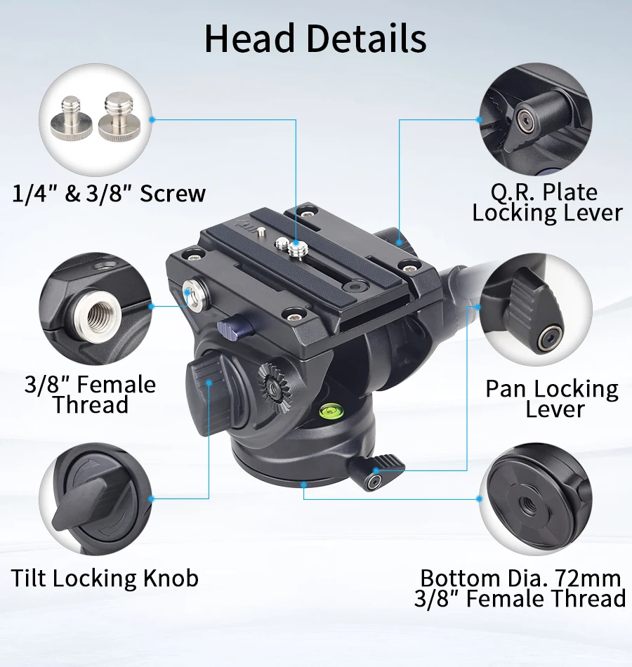 VF80C Professional Carbon Fiber Video Tripod 186cm & Hydraulic Fluid Video Head