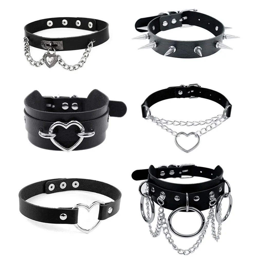 

Harajuku Chocker Sexy Heart Lock Key Rivets Black Goth Punk Chokers Gothic Choker Necklace for Women Hip Hop Bondage Cosplay