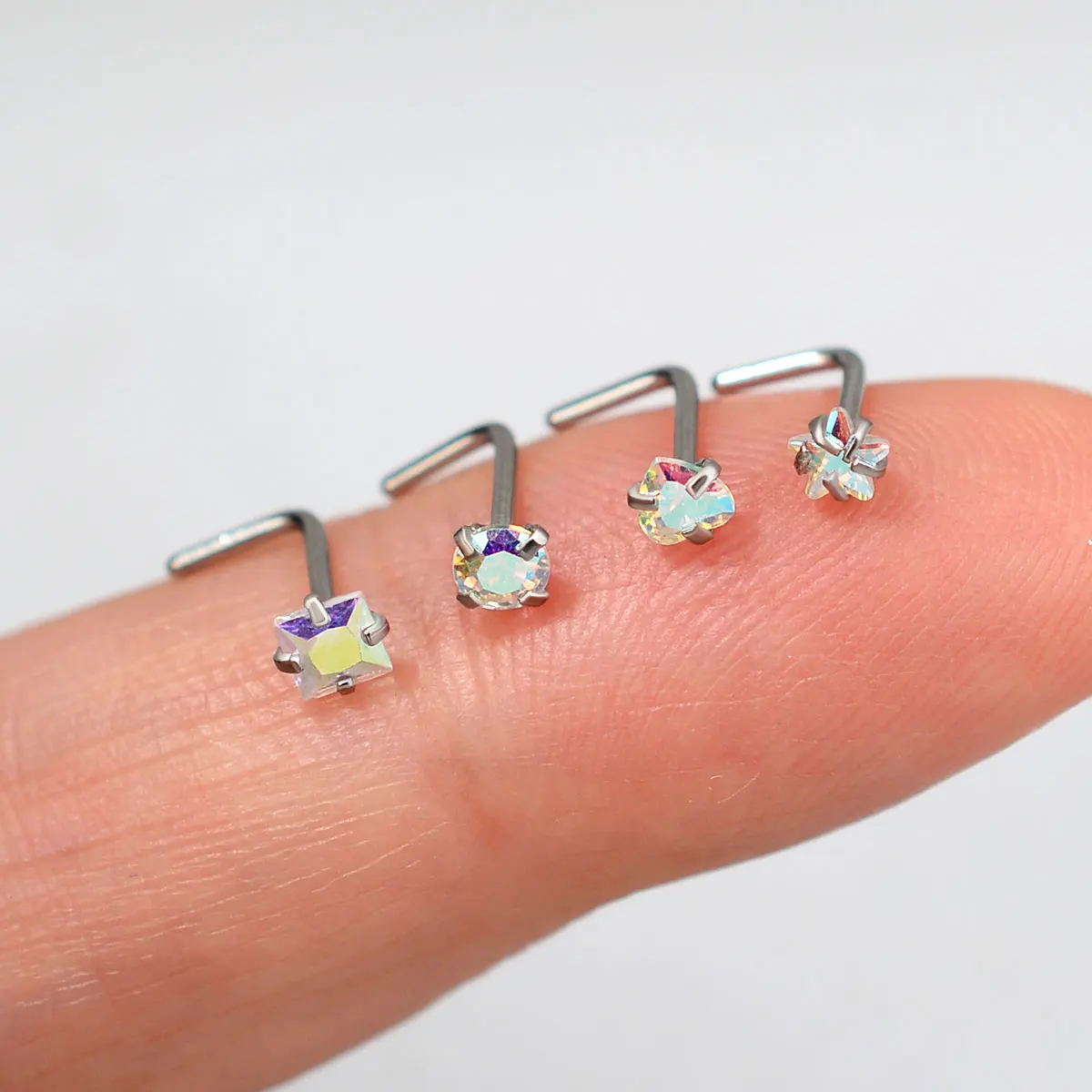 2PC 20G Stainless Steel L Shaped Nose Ring for Women Fashion