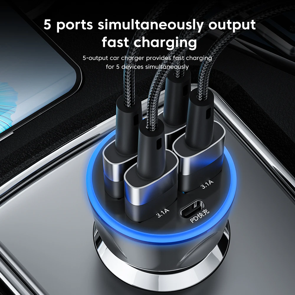 Car Phone Charger Olaf 5 Ports USB Car Charger Fast Charging Type C USB Adapter For iPhone 13 Pro Xiaomi Huawei Samsung