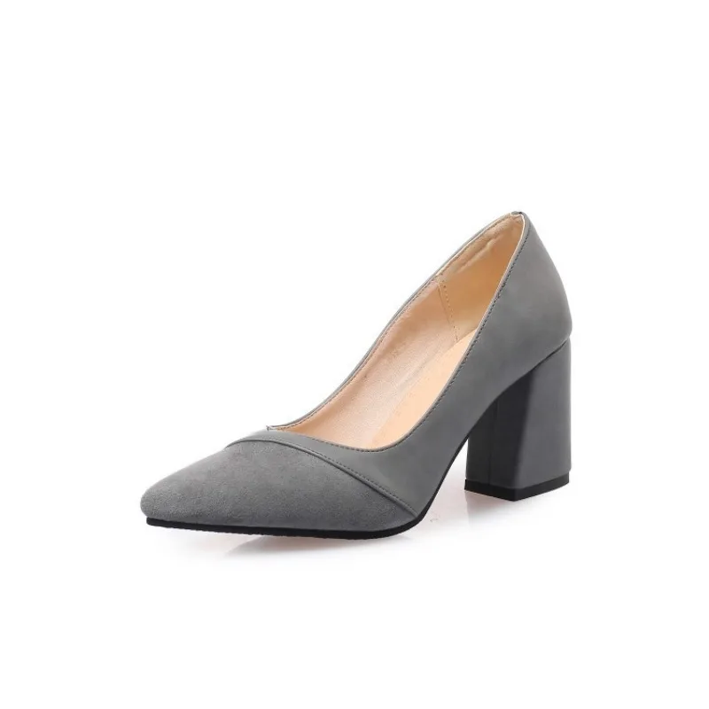 2024 New Arrival Women's Chunky Heels Pumps Spring Summer Slip-on Dress Daily Wear Large Size Court Shoes Pointed-toe Prom Shoes