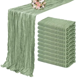 Elegant Sage Green Semi-Sheer Gauze Table Runner Set - Perfect for Weddings, Parties, and Festive Decor (Sage)