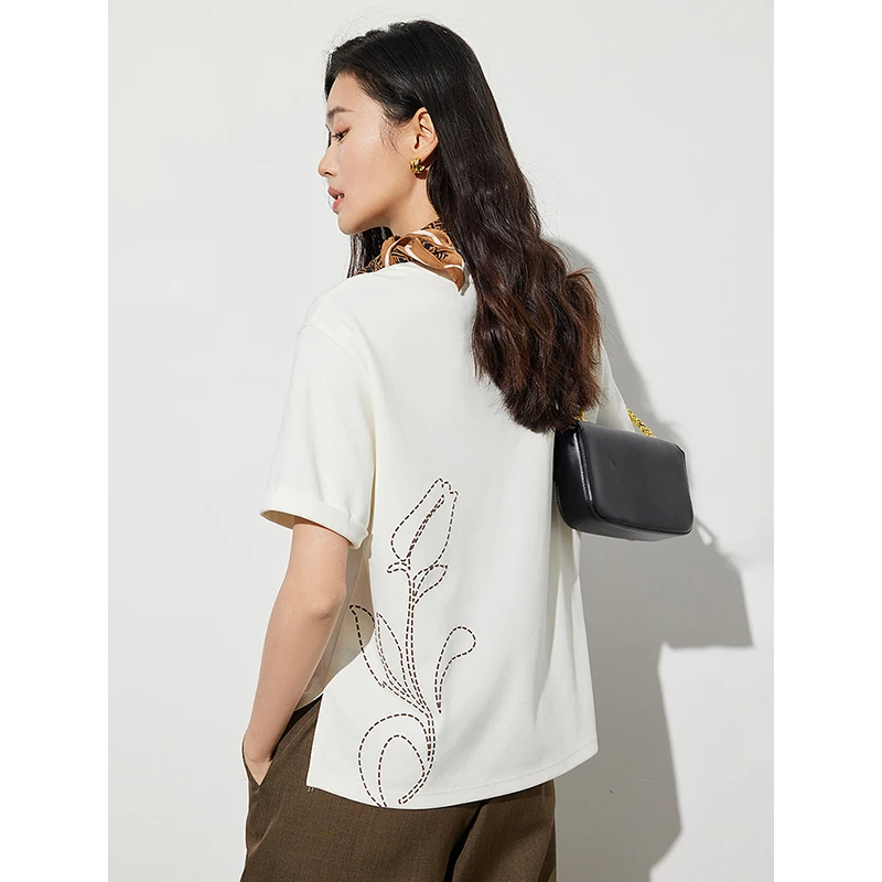 Women Cotton T-shirt Summer Lily Blossom Tee