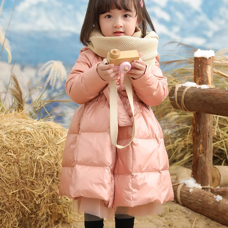 

2023 Winter Down Long Jackets Girls Hooded Warm Parka 2-8Years Kids Long Outerwear Snowsuit Children Clothing Hooded Jacket