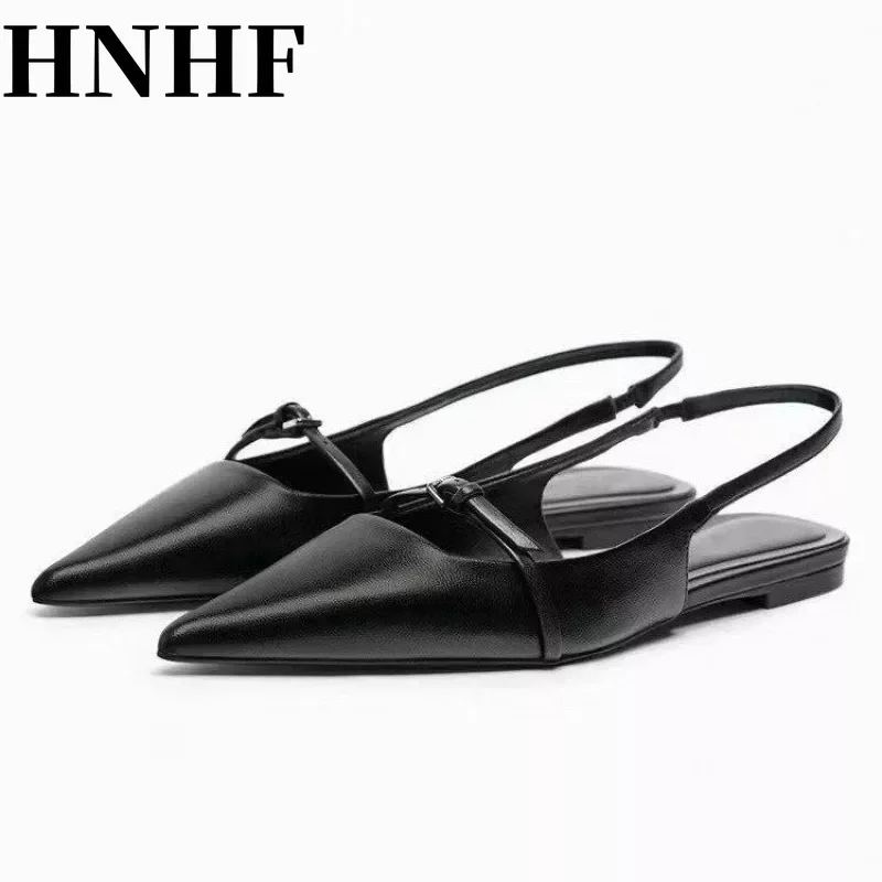 Women Slingback Flat Bottom Sandals Summer Pointed Ballet Low-Heel Shoes
