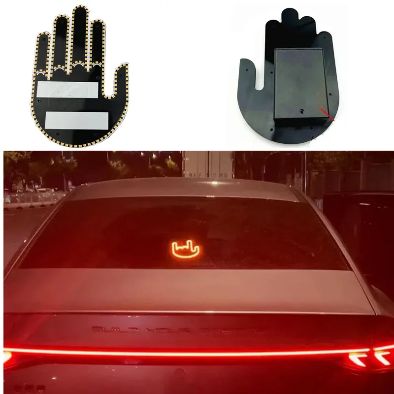 Road Anger Sign Middle Finger Gesture Light Remote Control Car Indicator Light Car Amber Middle Finger Warning Brake Light