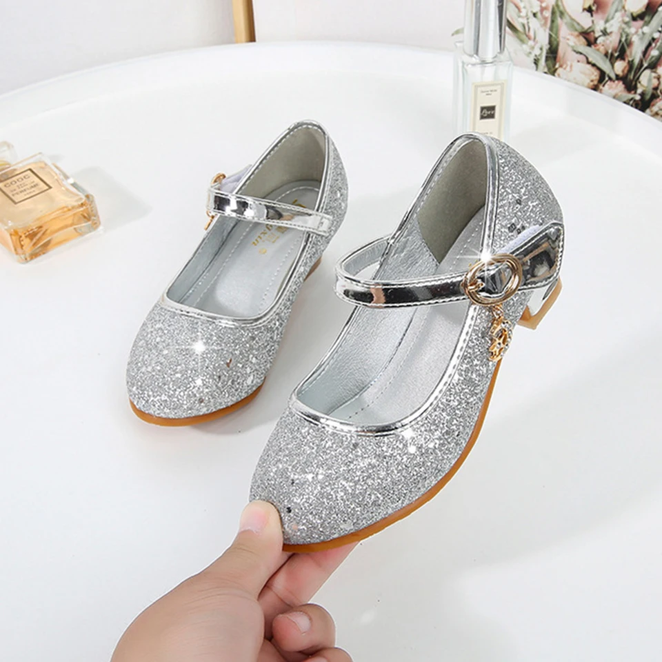 Children's Masquerade Birthday Party Shiny Princess Shoes Formal Girls Graduation Wedding Bridesmaid High Heel Leather Shoes 3